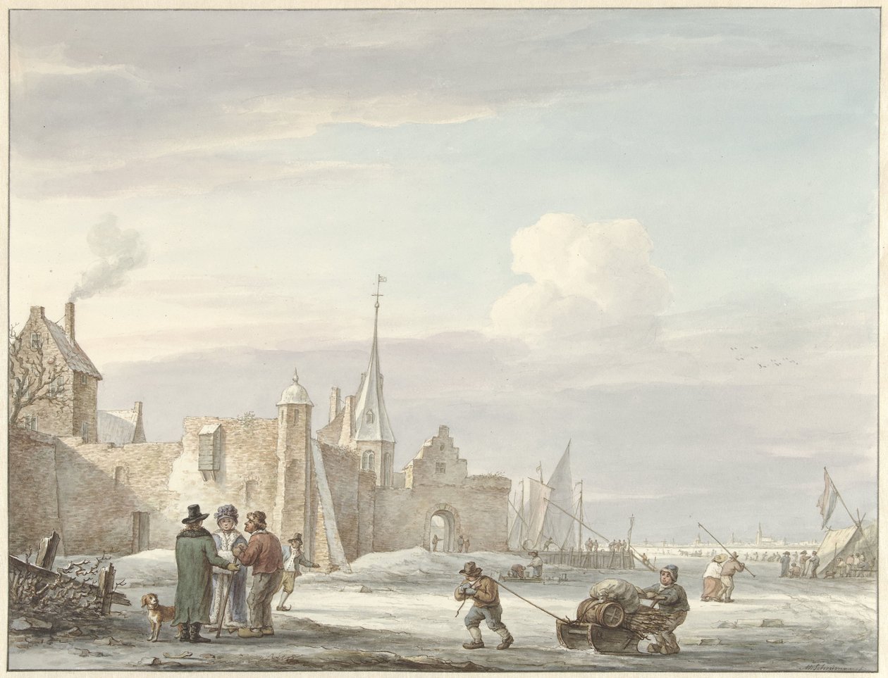 Stadsbild på vintern av Martinus Schouman