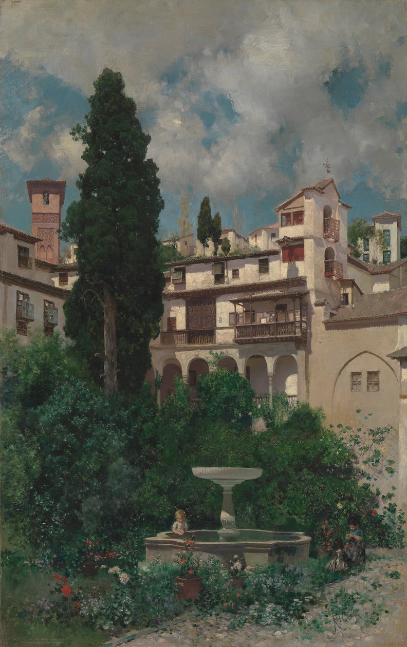 En spansk trädgård. av Martín Rico y Ortega