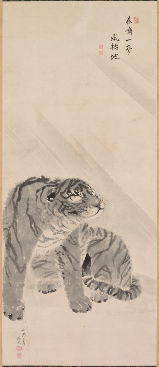 Tiger i vind och regn av Maruyama Okyo