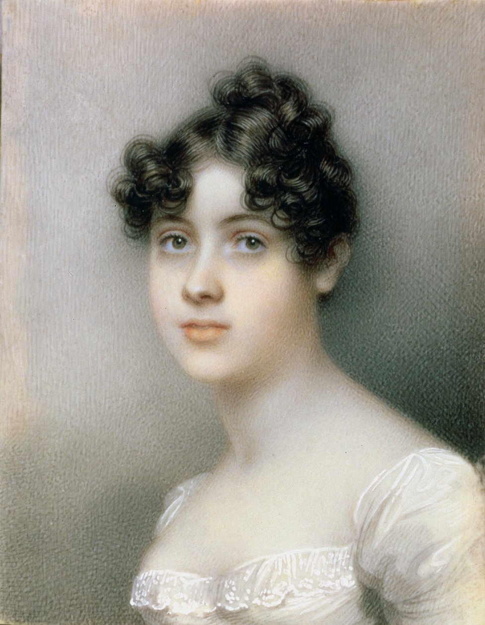 Porträttminiatyr av flicka i en vit klänning, c.1815 av Mary Ann Knight