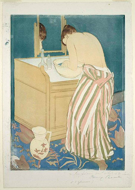  The BathnFrancais : Femme a sa toiletten av Mary Cassatt