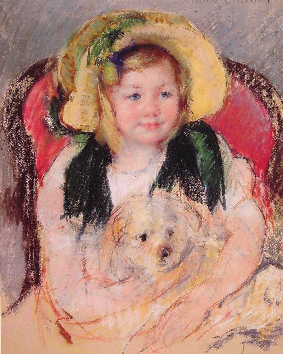 Sara with her dog in an Armchair av Mary Cassatt