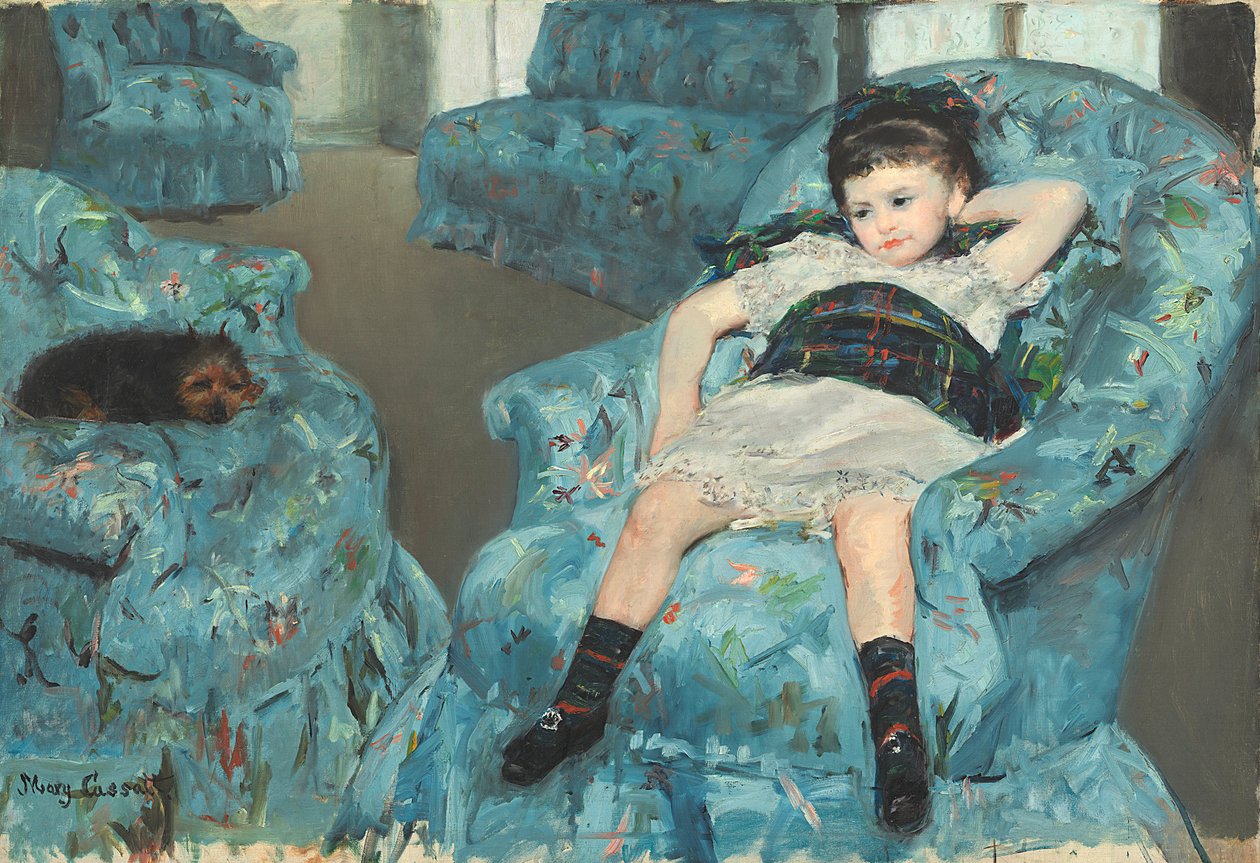 Liten flicka i en blå fåtölj, 1878 av Mary Cassatt