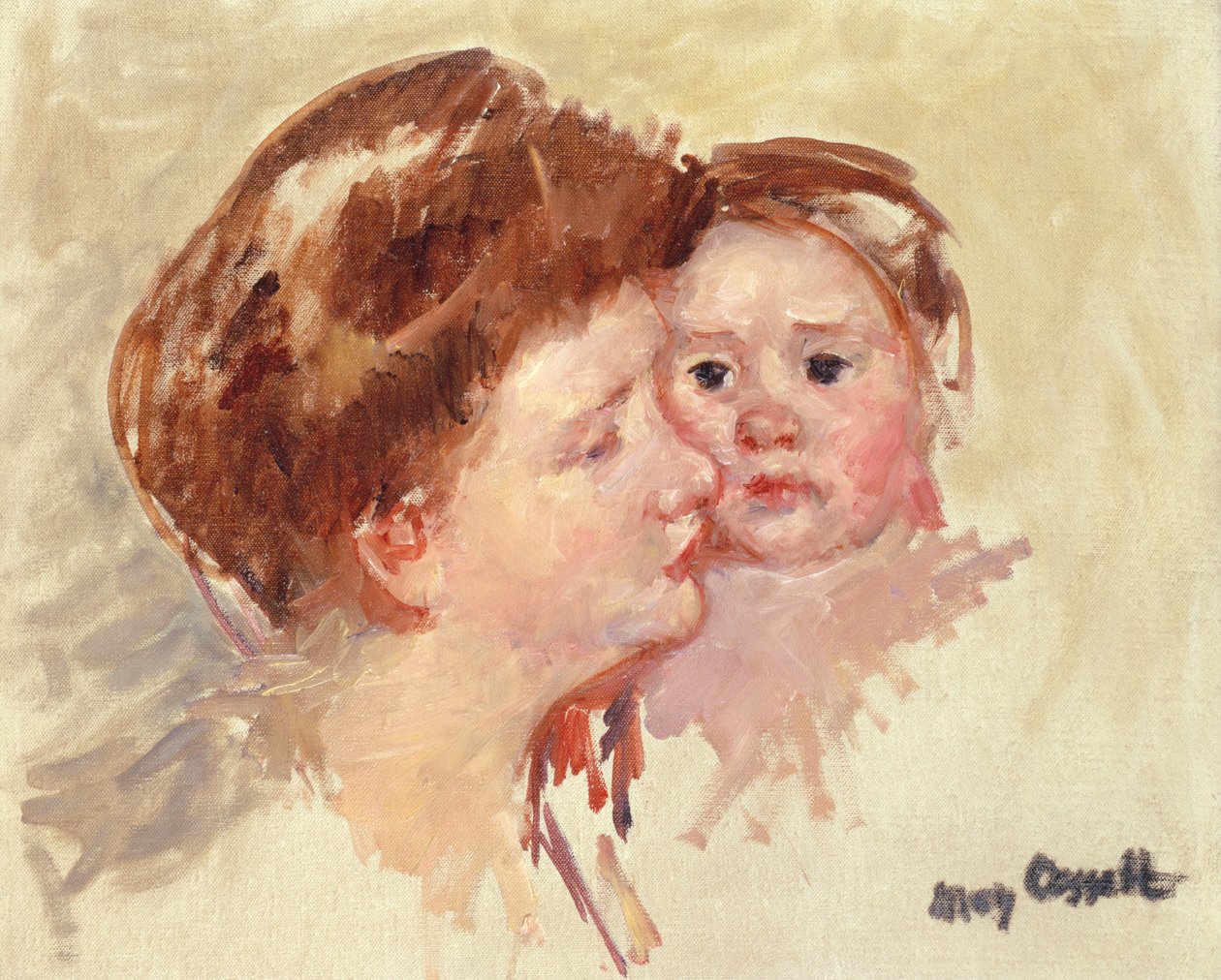 Mamma i profil med baby kind mot kind (nr 2), c.1909 av Mary Cassatt