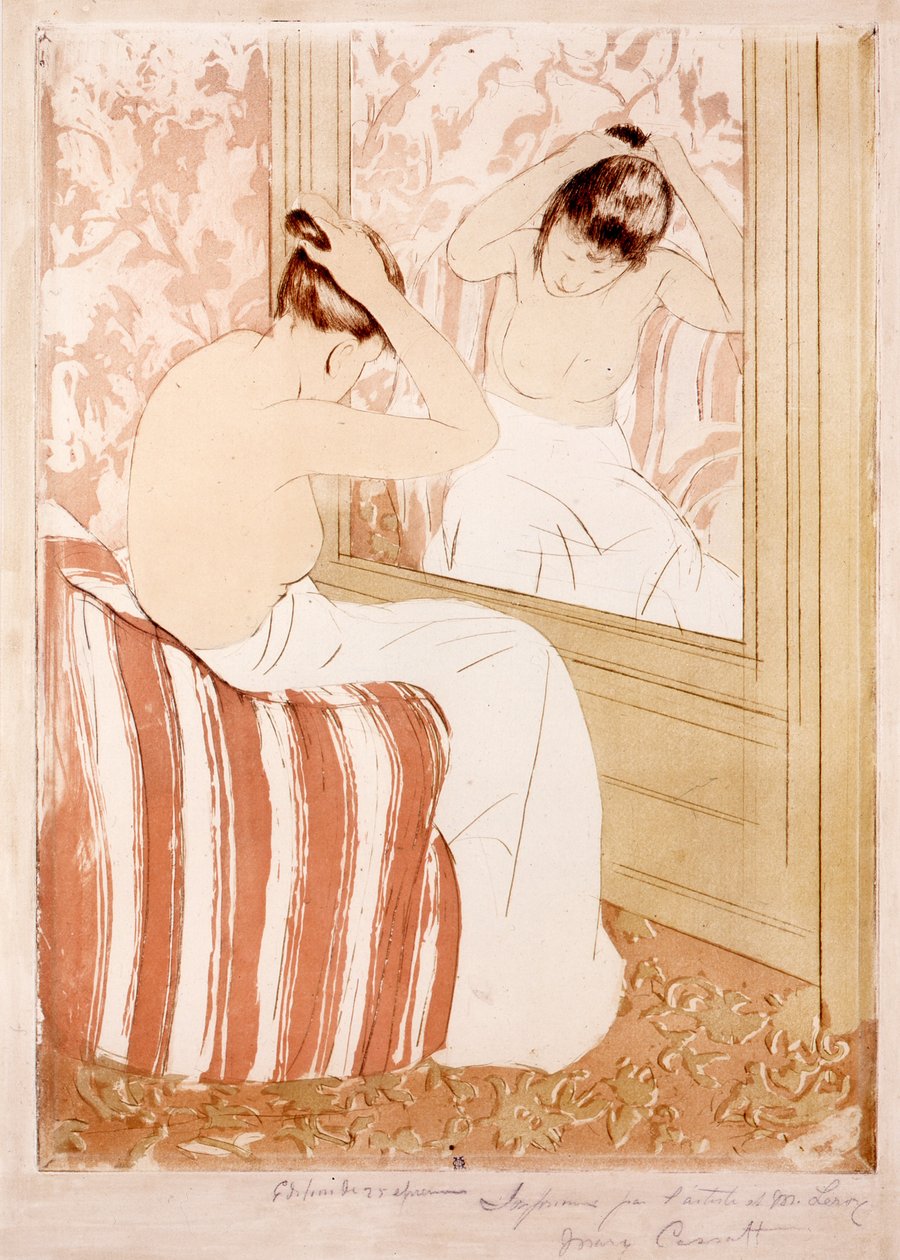Frisyren (bläck och kol på papper) av Mary Cassatt
