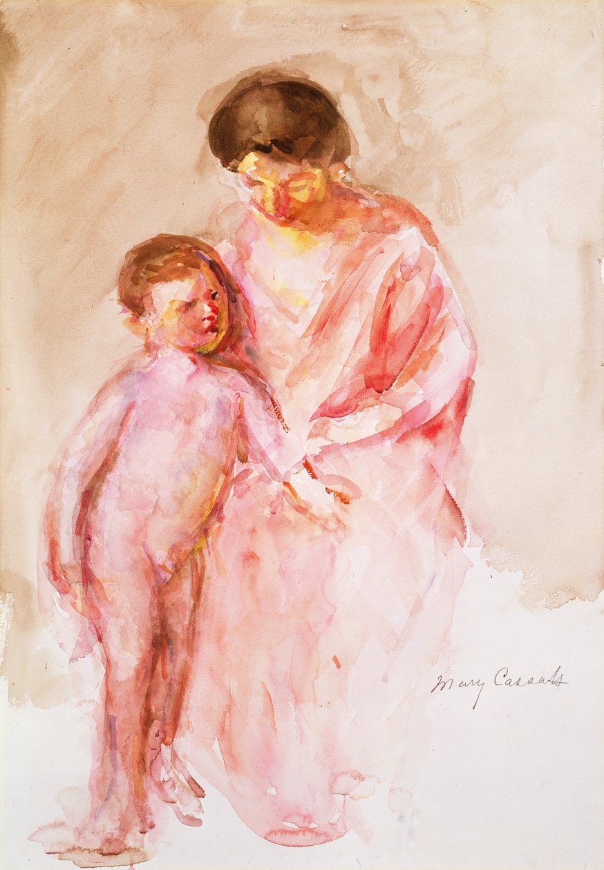 Kvinna med en naken pojke vid sin sida (wc på papper) av Mary Cassatt