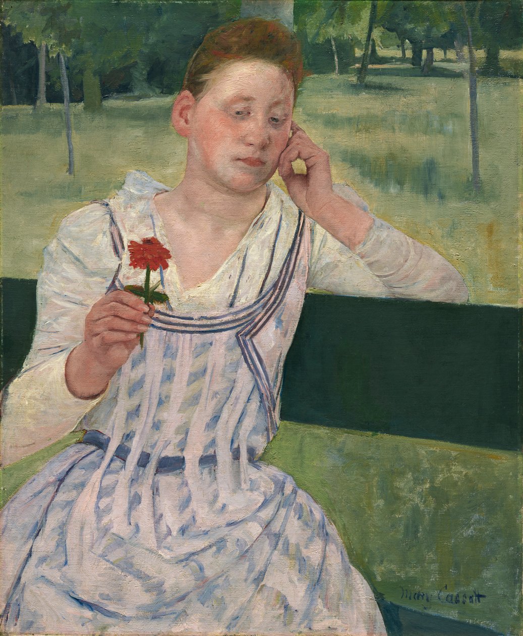 Kvinna med en röd Zinnia, 1891 av Mary Cassatt