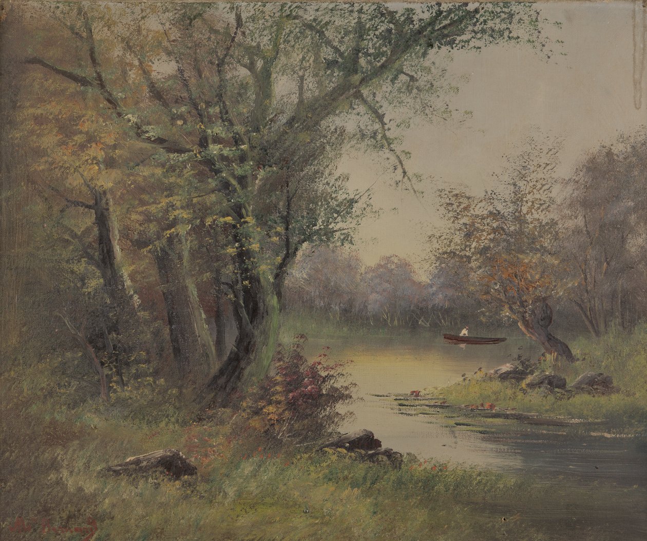 River Scene (olja på duk) av Mary B Barnard