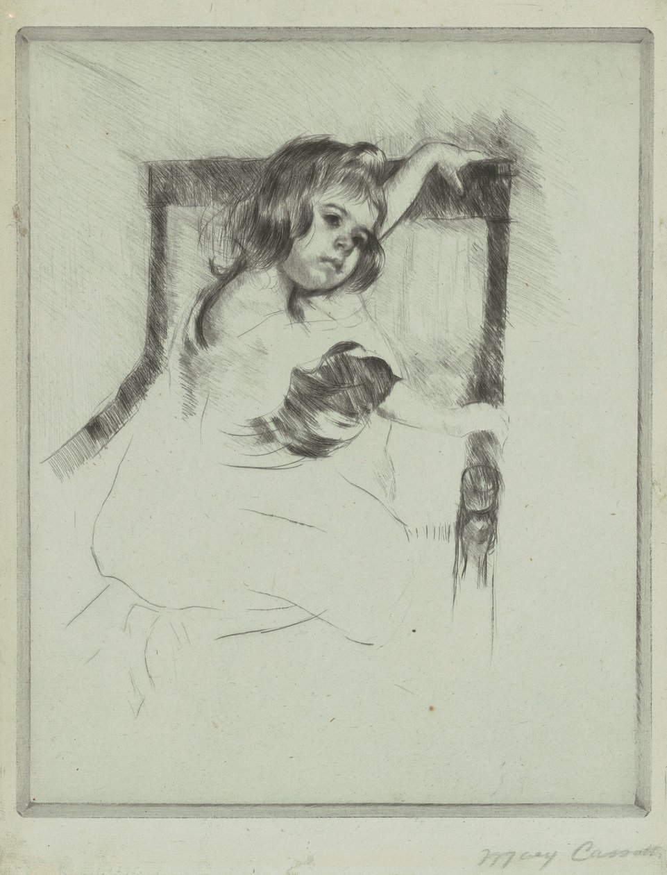 Knästående i en fåtölj av Mary Cassatt
