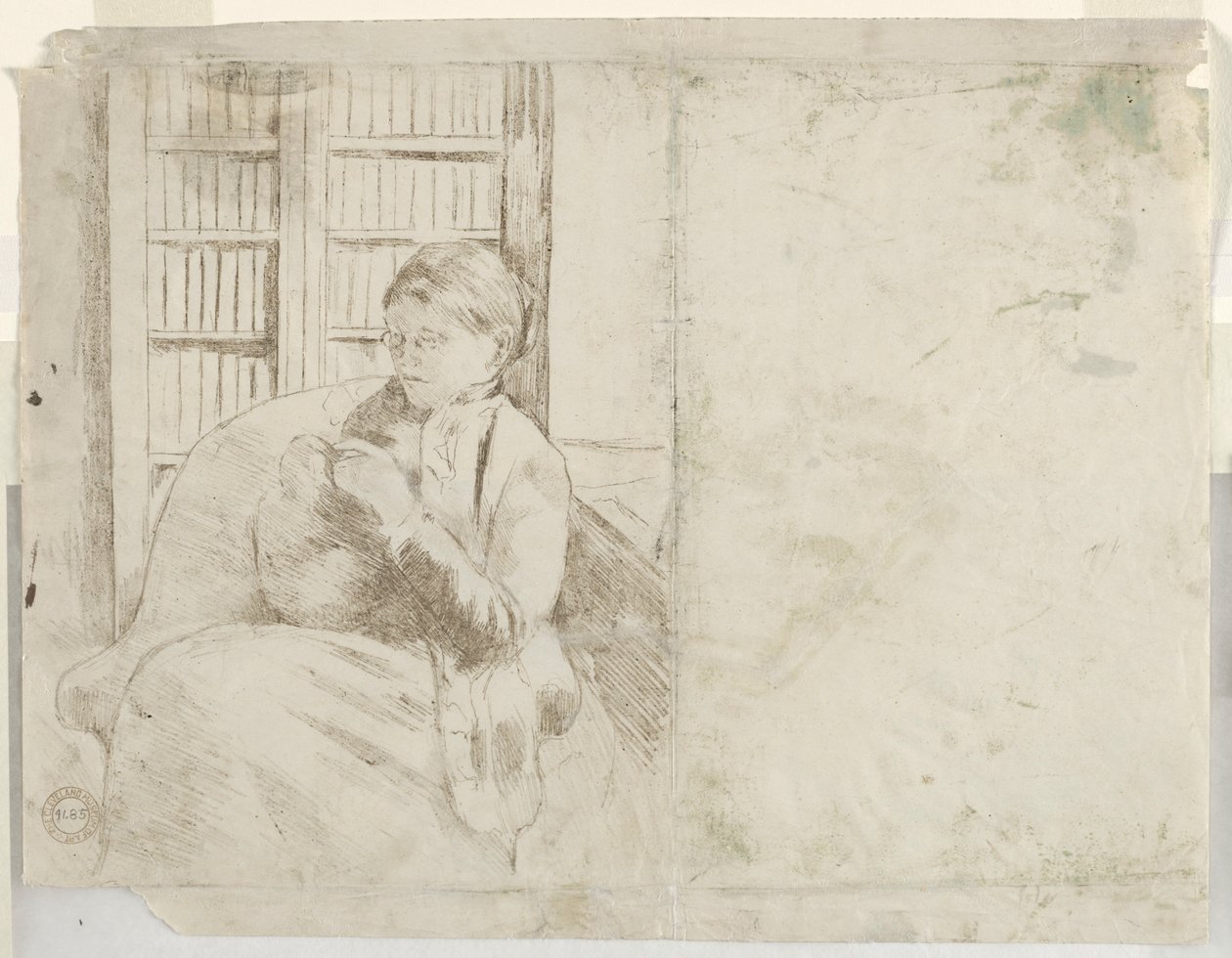 Stickning i biblioteket ago, c. 1881. av Mary Cassatt