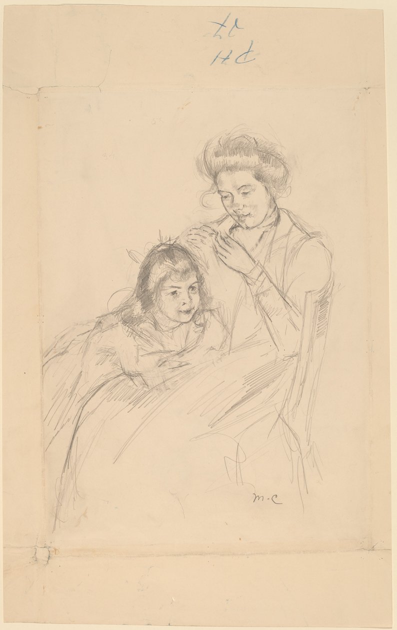 Margot lutad mot Reines knä av Mary Cassatt