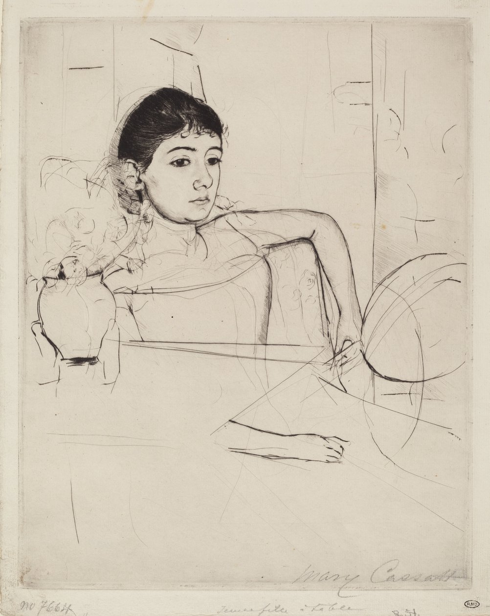 Mimi som brunett, ca. 1889. av Mary Cassatt