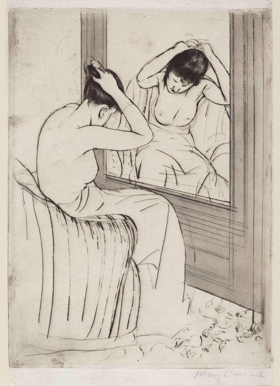 The Coiffure, 1890-1891. av Mary Cassatt