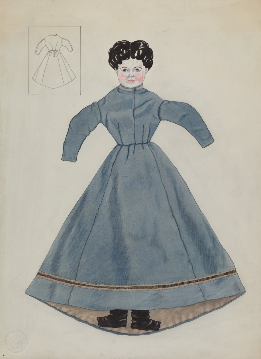 Docka och klänning, c. 1937. av Mary E Humes