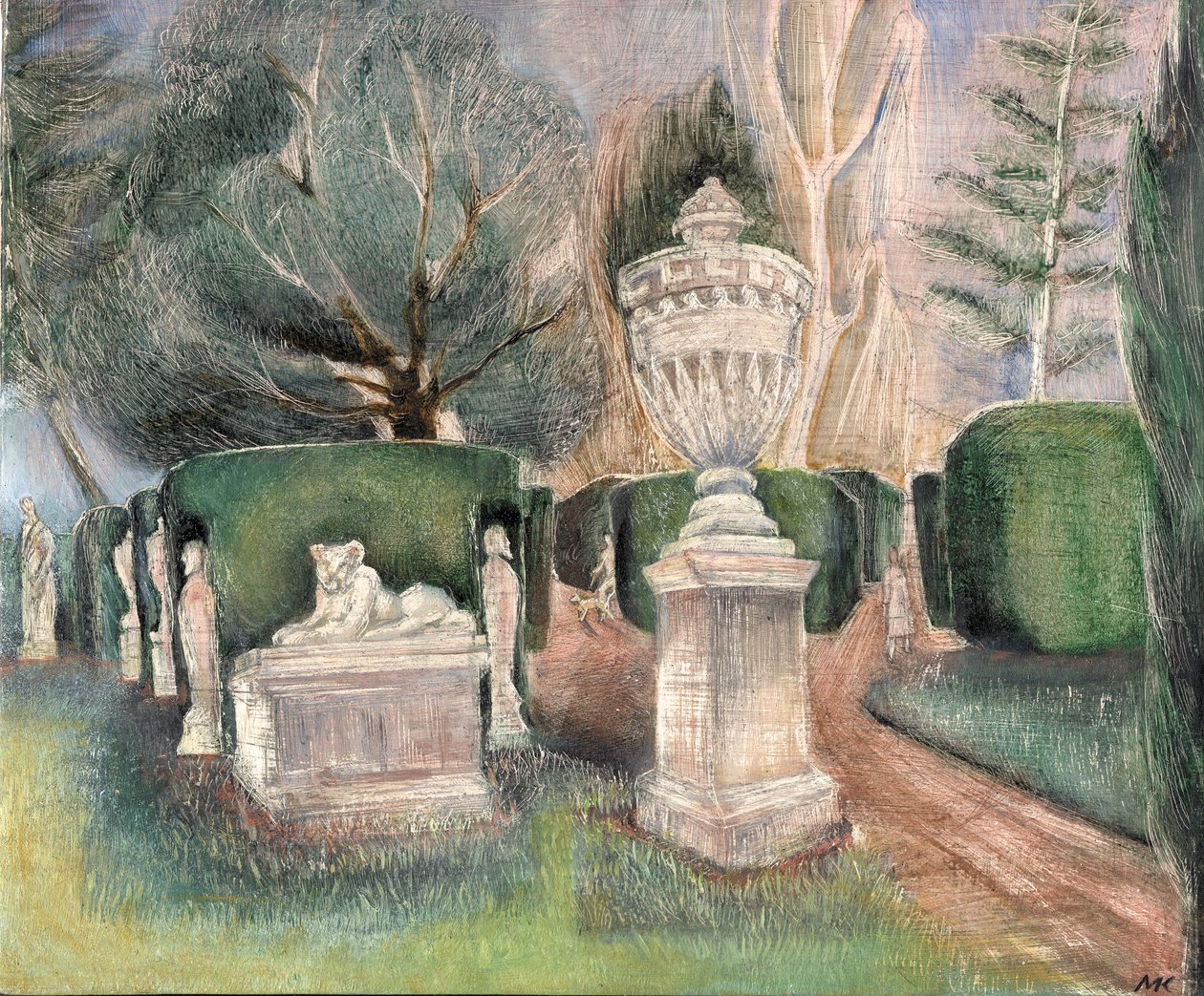 Chiswick House: Statyer, 2002 (olja ombord) av Mary Kuper