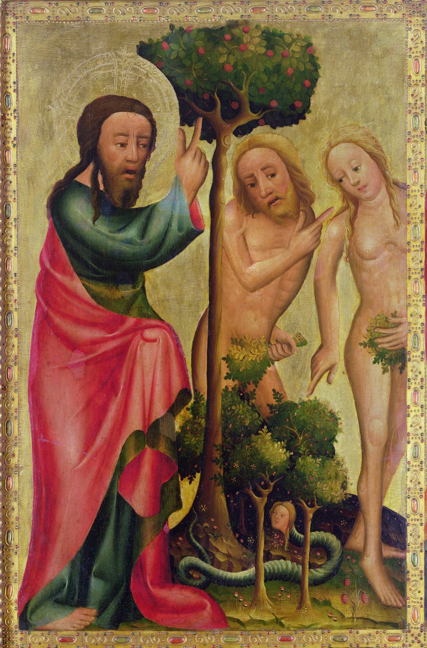Gud Fadern straffar Adam och Eva, detalj från Grabow-altartavlan, 1379-83 (tempera på panel) av Master Bertram of Minden