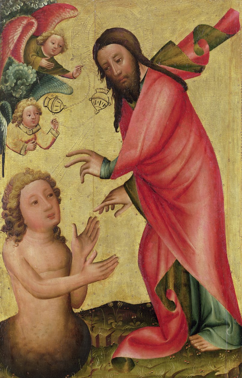 The Creation of Adam, detalj från Grabow Altarpiece, 1379-83 (tempera på panel) av Master Bertram of Minden