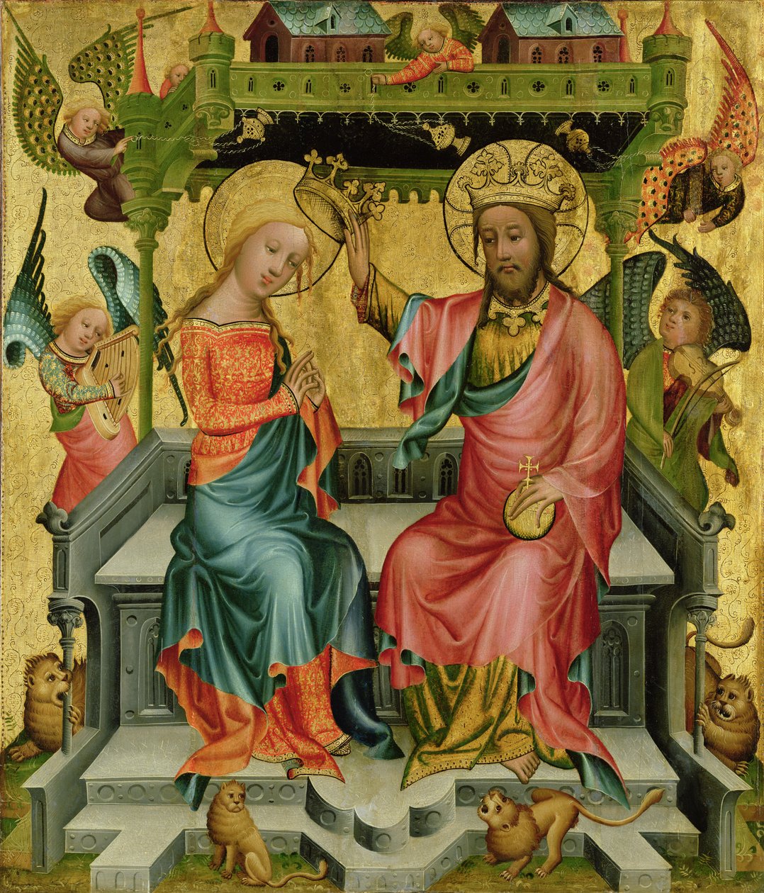 Jungfruns kröning, från högra flygeln av Buxtehude-altaret, 1400-10 (tempera på panel) av Master Bertram of Minden