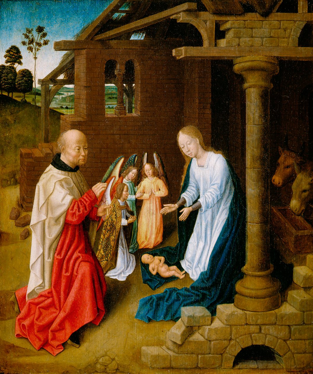 Tillbedjan av Kristusbarnet (olja på ekpanel) av Master of San Ildefonso