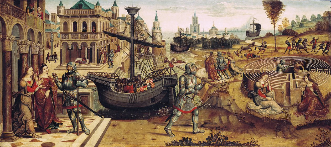 Theseus and the Minotaur, från berättelsen om Theseus av Master of the Campana Cassoni