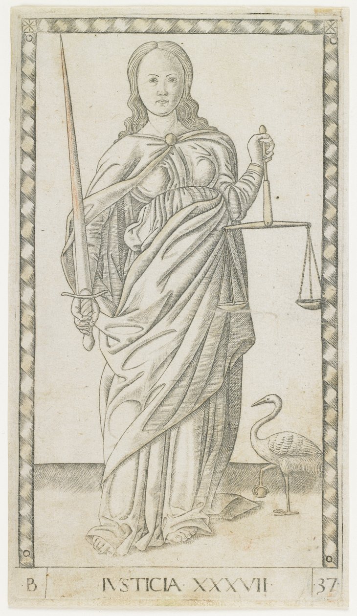 Justice, c.1465 (gravyr förhöjd med guld) av Master of the E Series Tarocchi Master of the E Series Tarocchi