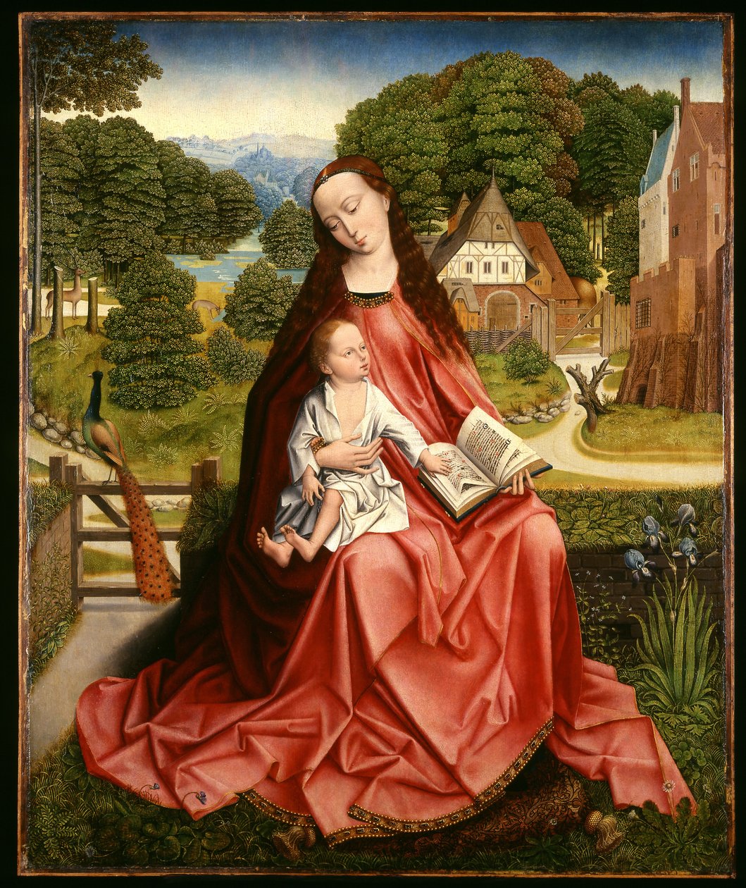 Jungfru och barn i ett landskap, c.1492-98 av Master of the Embroidered Foliage