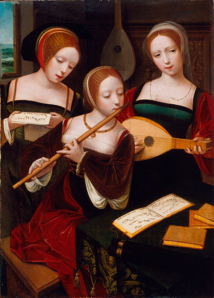 Tre musiker, ca 1530 av Master of the Female Half Lengths