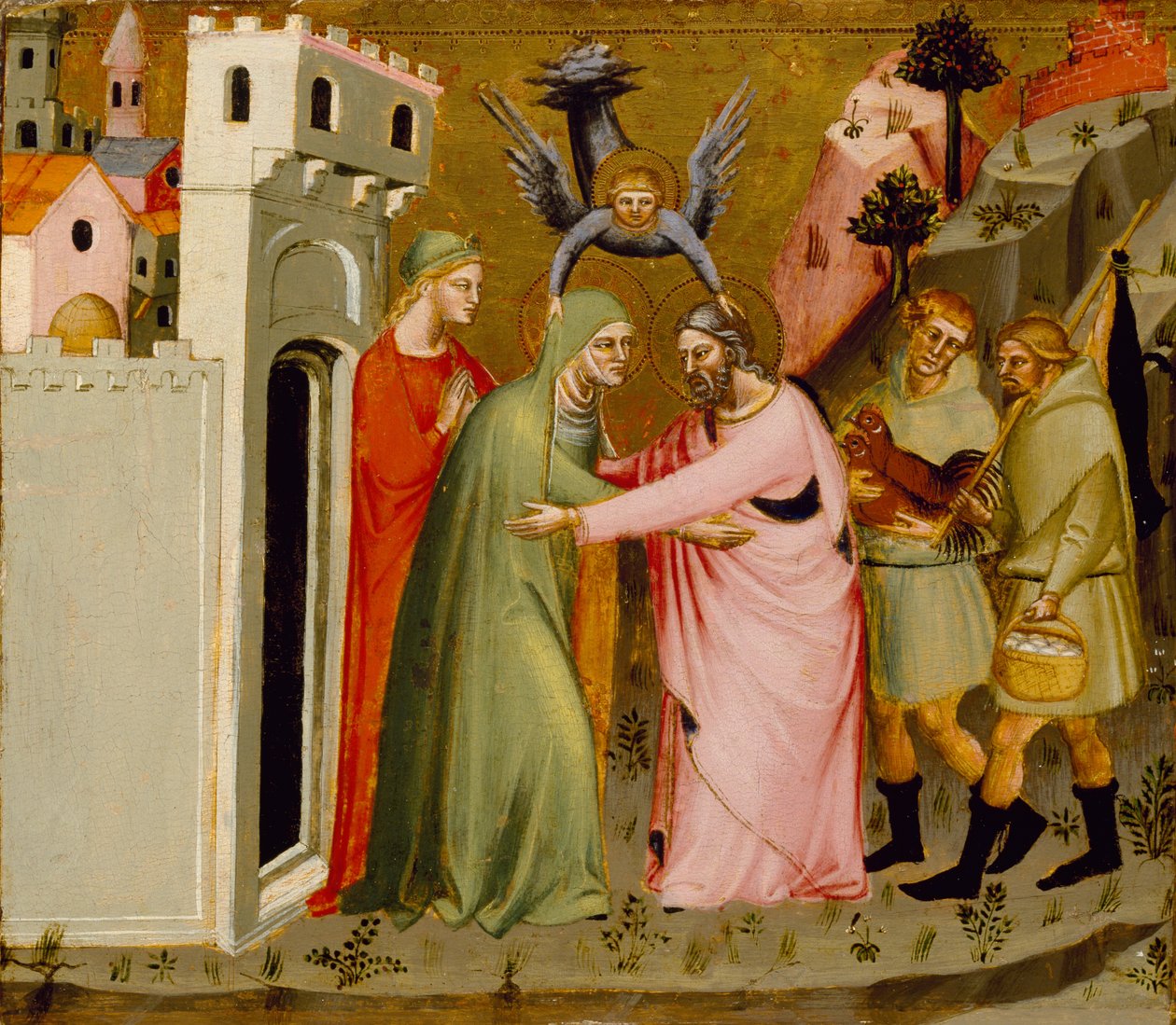 Annas och Joachims möte vid Gyllene porten, ca 1370-90 (tempera och bladguld på panel) av Master of the Golden Gate Master of the Golden Gate