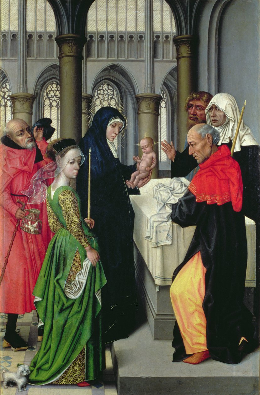 Presentation i templet, vänstra panelen i en diptyk av Master of the Legend of St. Catherine