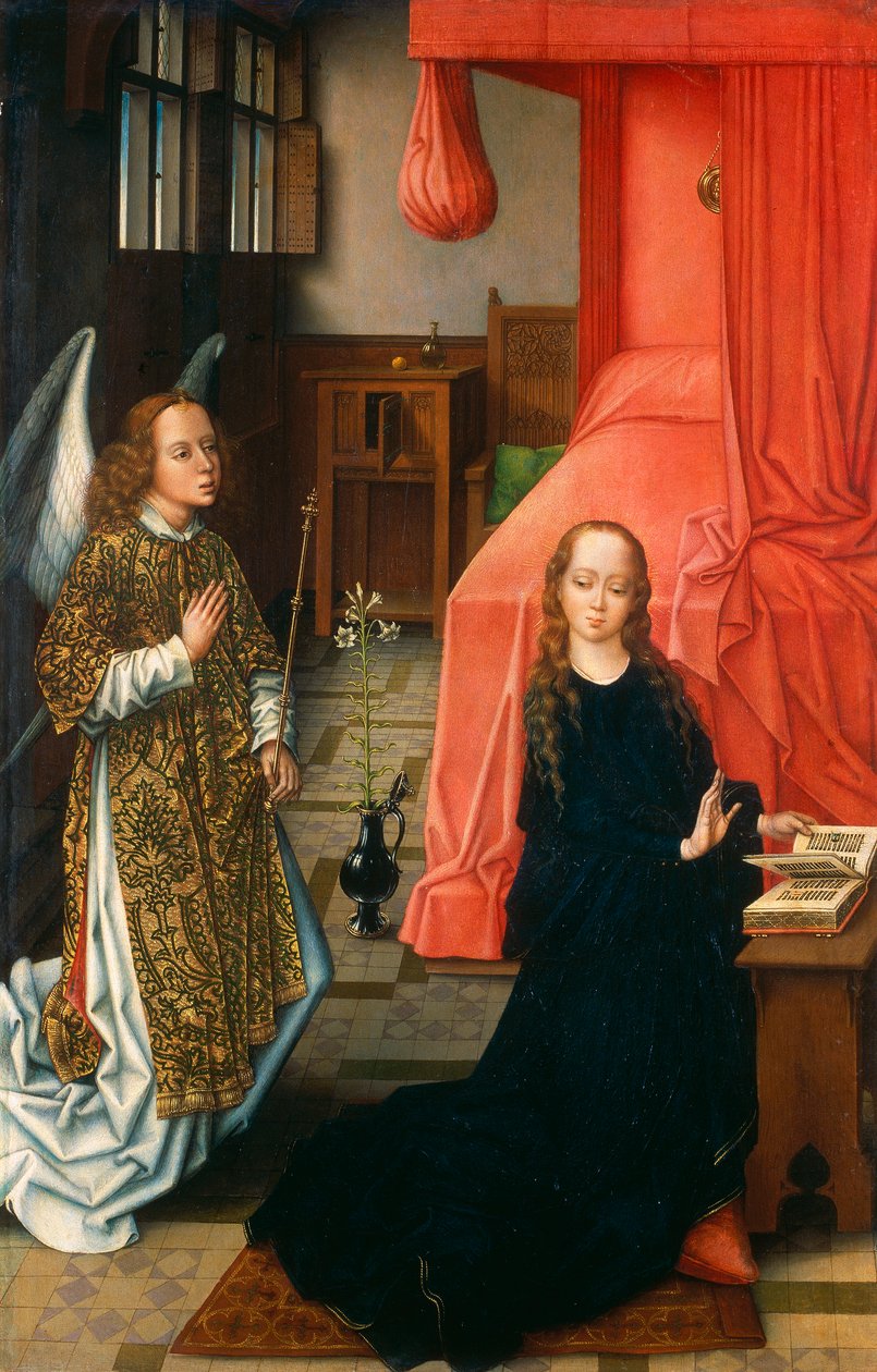 Bebådelsen, verk av mästaren över legenden om Saint Catherine av Master of the Legend of St. Catherine