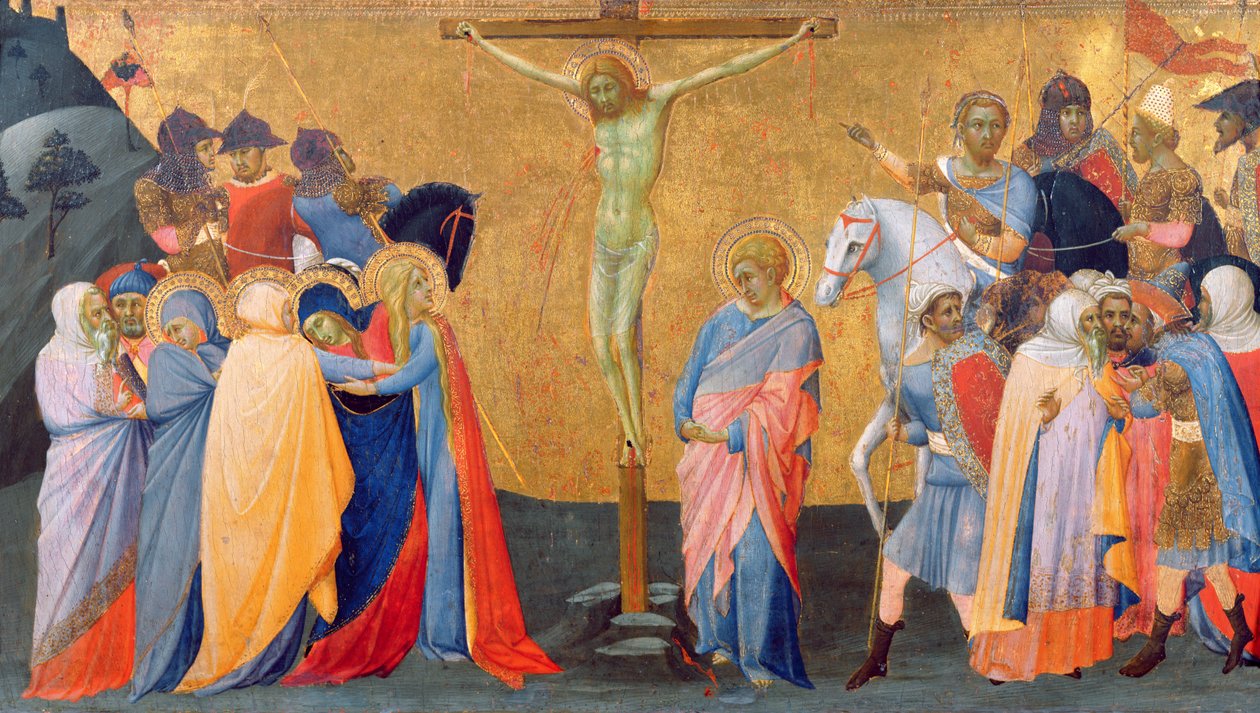 Korsfästelsen, från en predellapanel (tempera på panel) av Master of the Madonna of San Pietro of Ovila