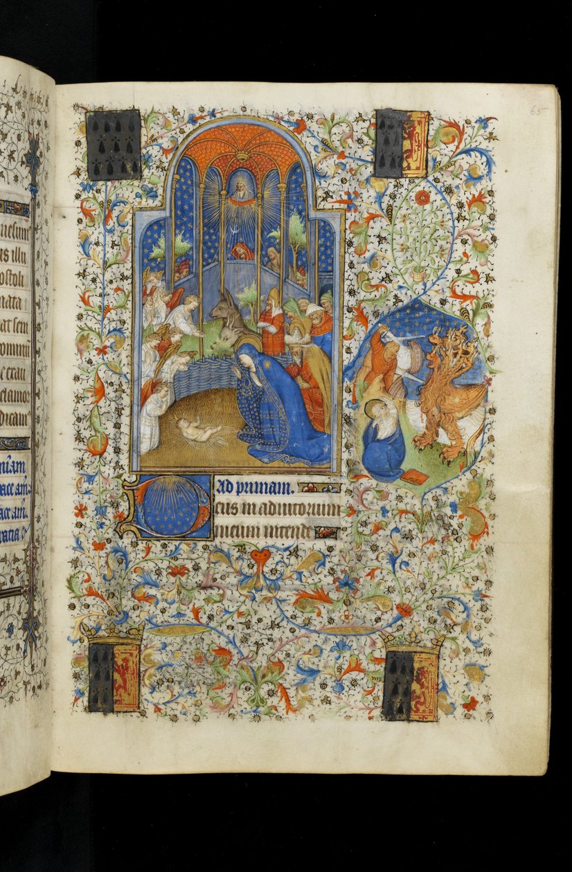 Ms 62 f.65r Jungfrun och Josef avgudar Kristusbarnet, från en timbok, ca 1418 av Master of the Rohan Hours