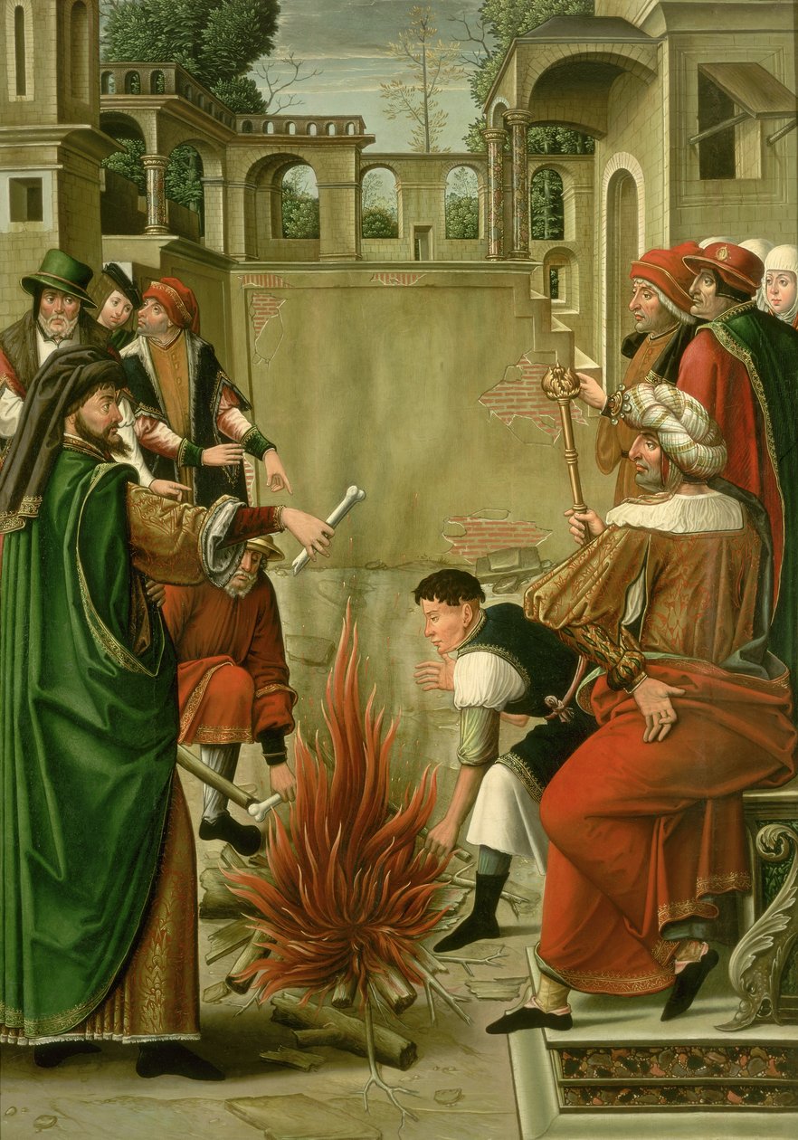 Kejsar Julianus den avfällde bränner benen av Johannes Döparen (panel) av Master of the St. Johns Retable