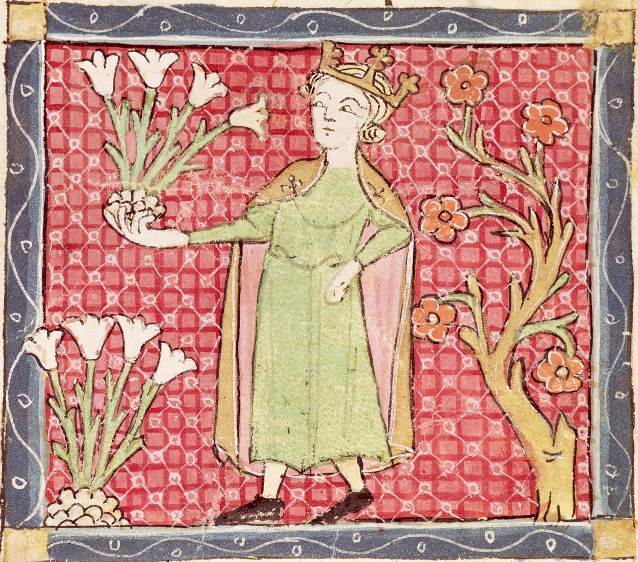Fol.58v april: Plocka blommor av Matfre Ermengaut