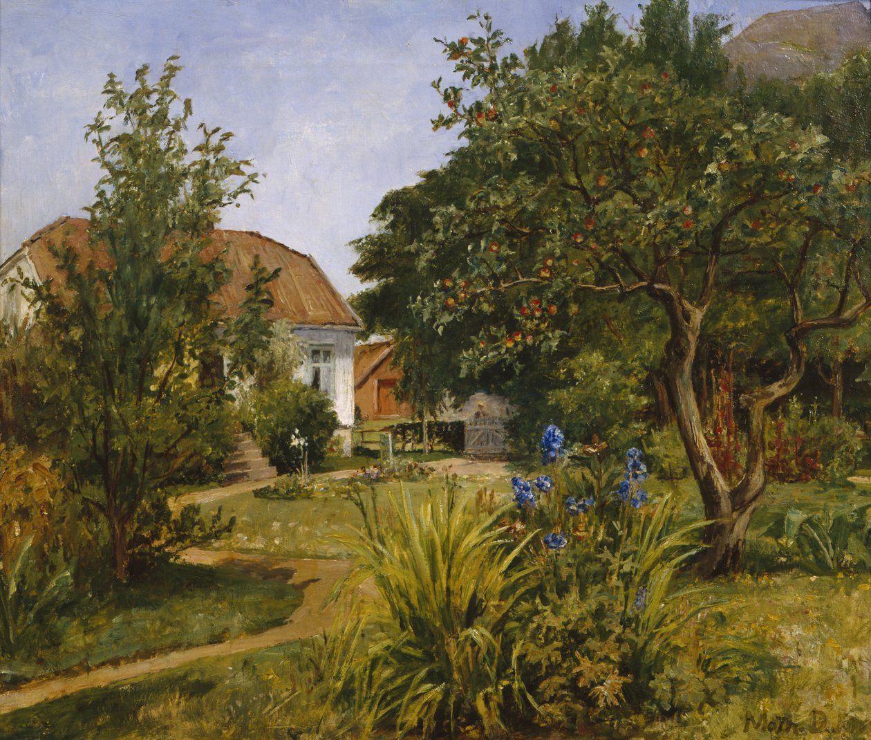 Sommarträdgård med hus av Mathilde Dietrichson
