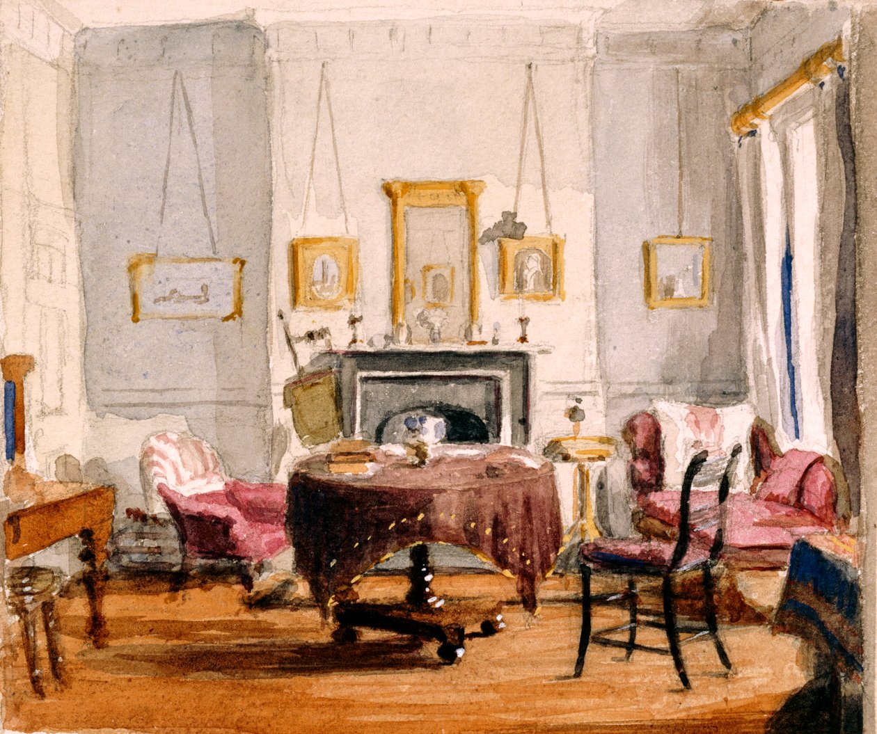 The Drawing Room på 59 Seymour Street, ca 1850 (wc på papper) av Matilda Sharpe