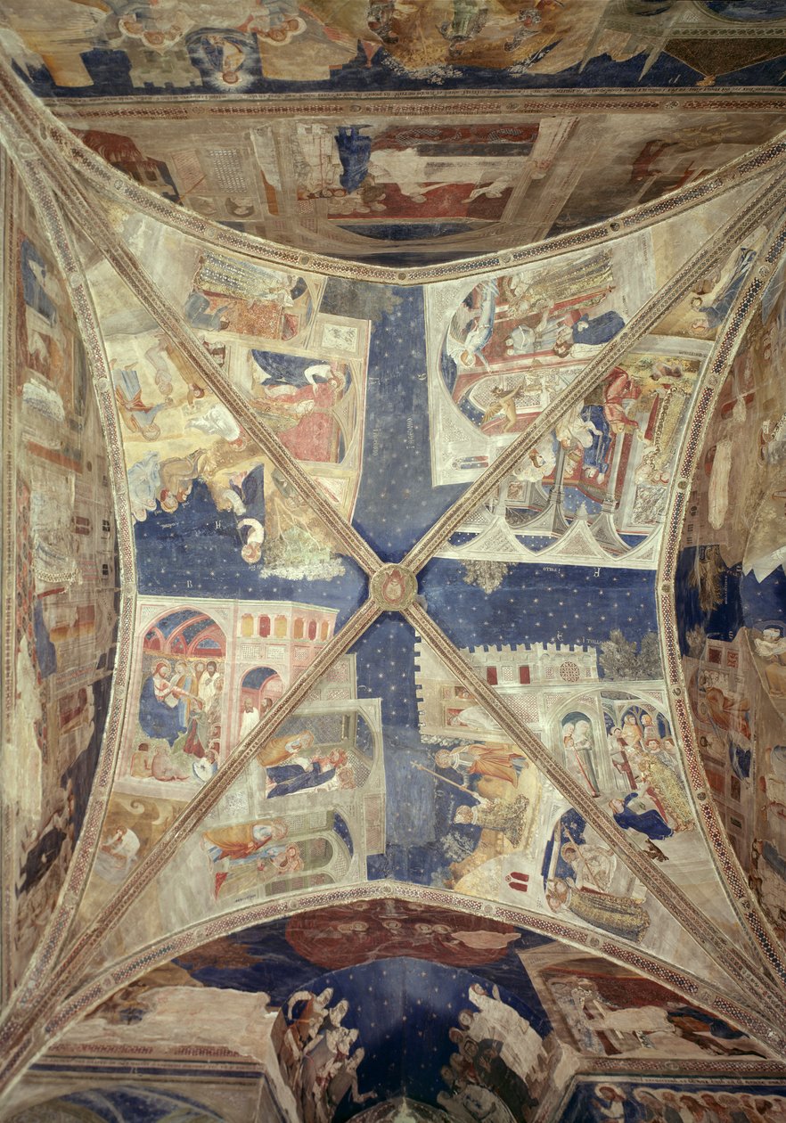 Utsikt över taket i kapellet i Tinel med scener från St. Martials liv, 1344-45 av Matteo di Giovanetto da Viterbo