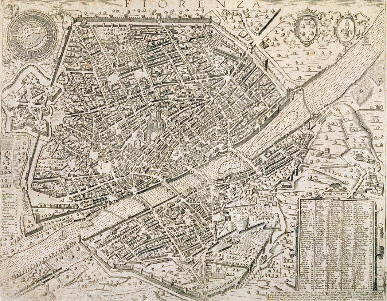 Karta över Florens, 1595 av Matteo Florimi