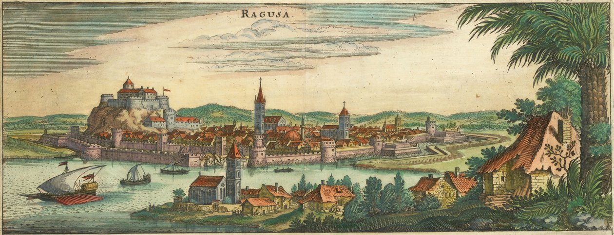 Dubrovnik - Ragusa, Negroponte (beskuren) av Matthaus Merian