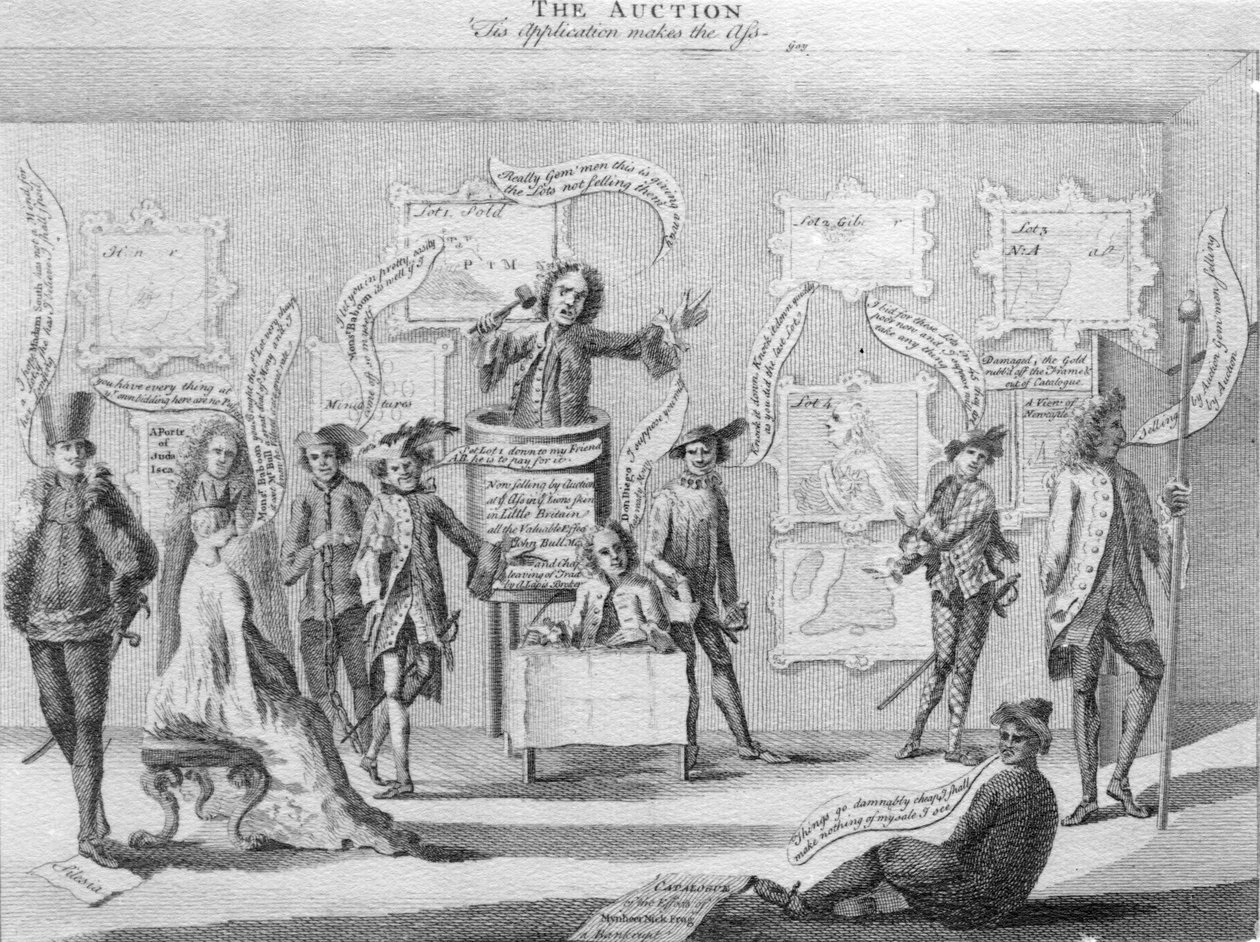 Auktionen, c.1756 av Matthew or Matthias Darly