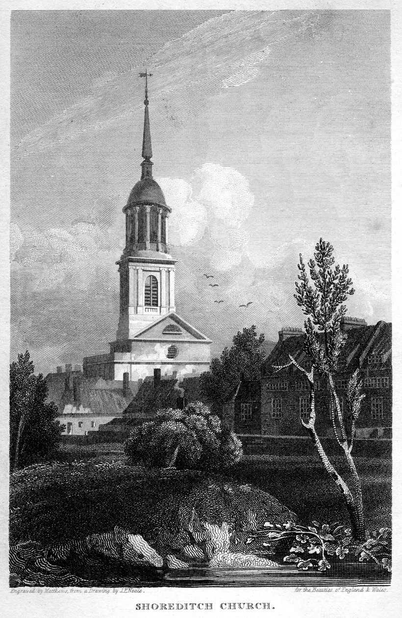 Shoreditch Church, London, 1815. av Matthews