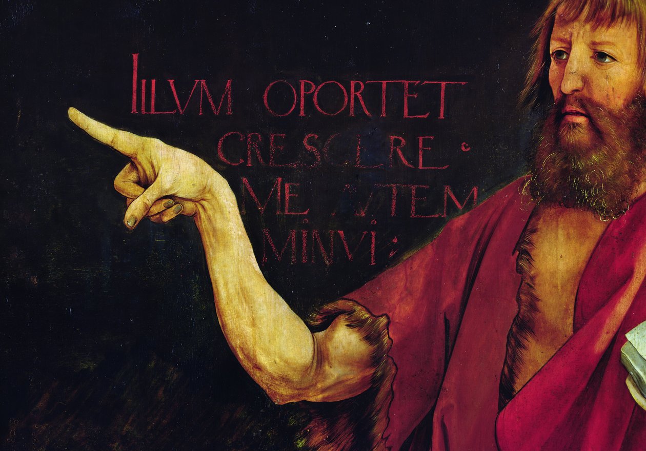 Detalj av Johannes Döparens arm från Isenheims altartavla. Altartavla stängd. c.1512-16, olja på panel av Matthias Grünewald