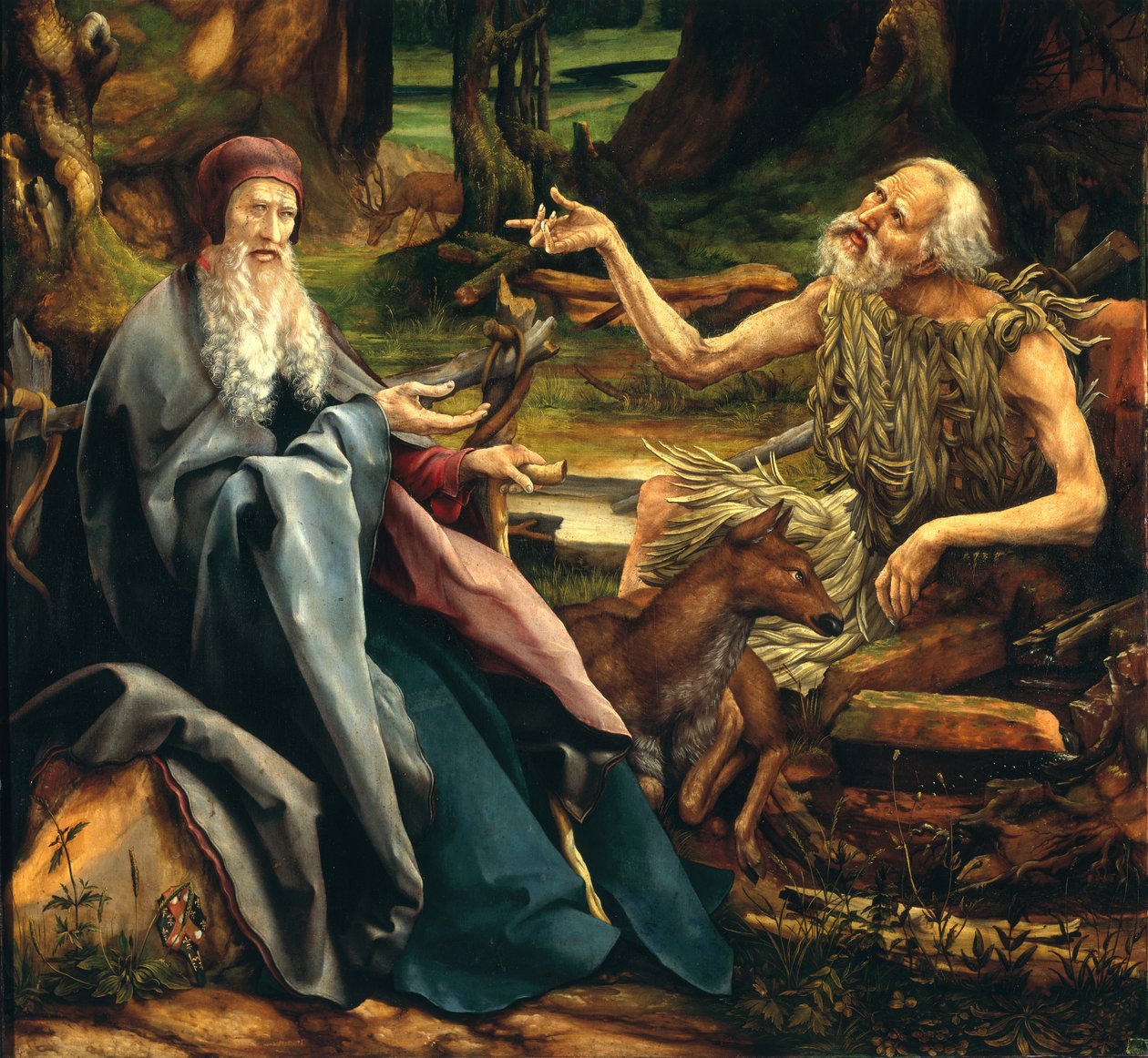 St. Anthony och St. Paul, detalj från Isenheim-altartavlan, 1512-15 av Matthias Grünewald