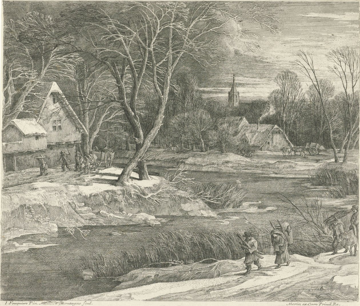 Vinterlandskap med utsikt över en by av Matthieu van Plattenberg