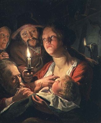 Mor och barn vid levande ljus av Matthys Naiveu
