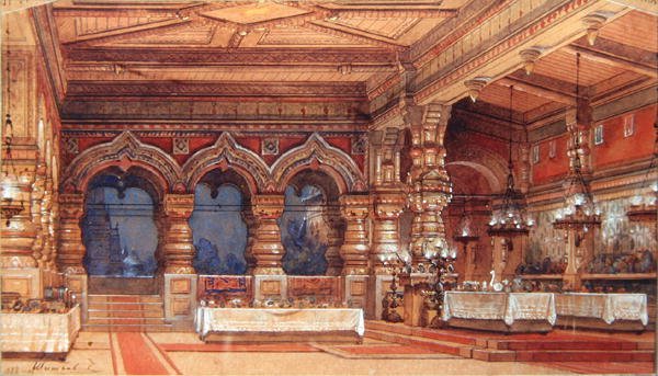 Scendesign för vattennymfen av Dargomyzhsky, 1888 (penna, pensel, gouache och guld på kartong) av Matvey Andreyevich Shishkov