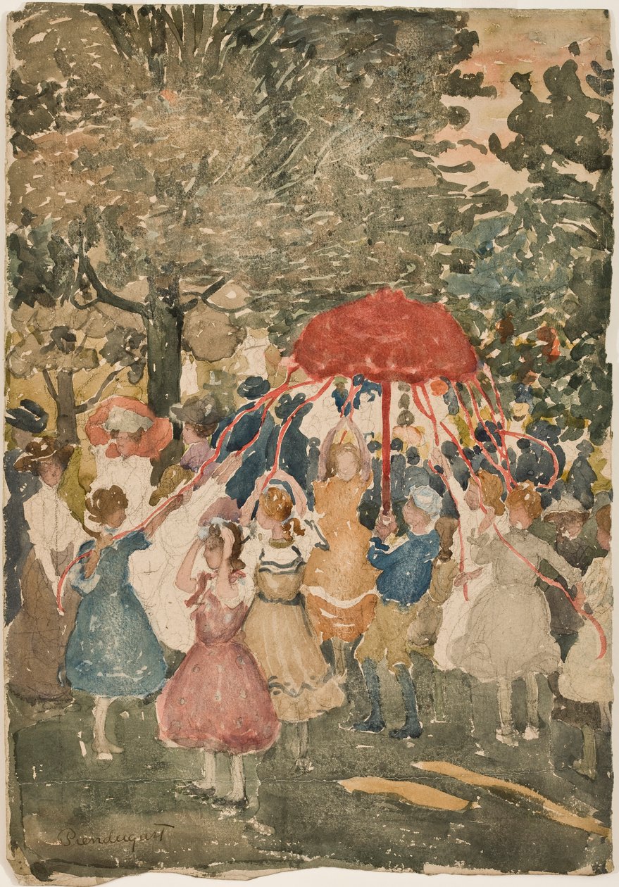 Maypole, 1902 (wc över blyertspenna på papper) av Maurice Brazil Prendergast