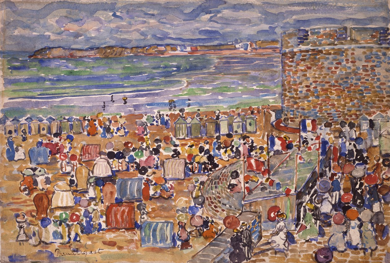 På stranden, St. Malo, ca 1907 av Maurice Brazil Prendergast