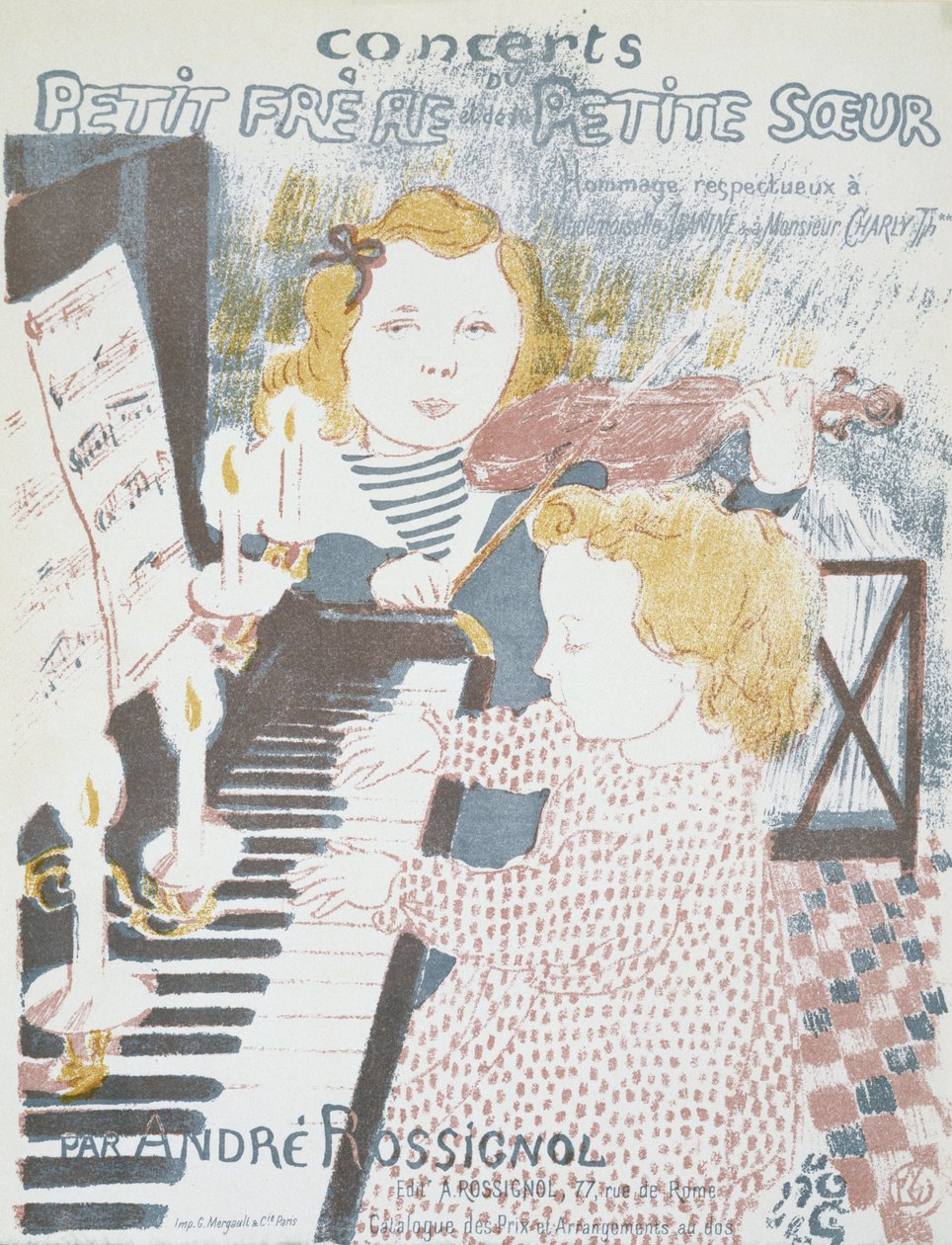 Concerts pour le petit frere et la petite soeur (Noter för André Rossignols konsert för en ung bror och syster), 1903 (litografi i färger) av Maurice Denis