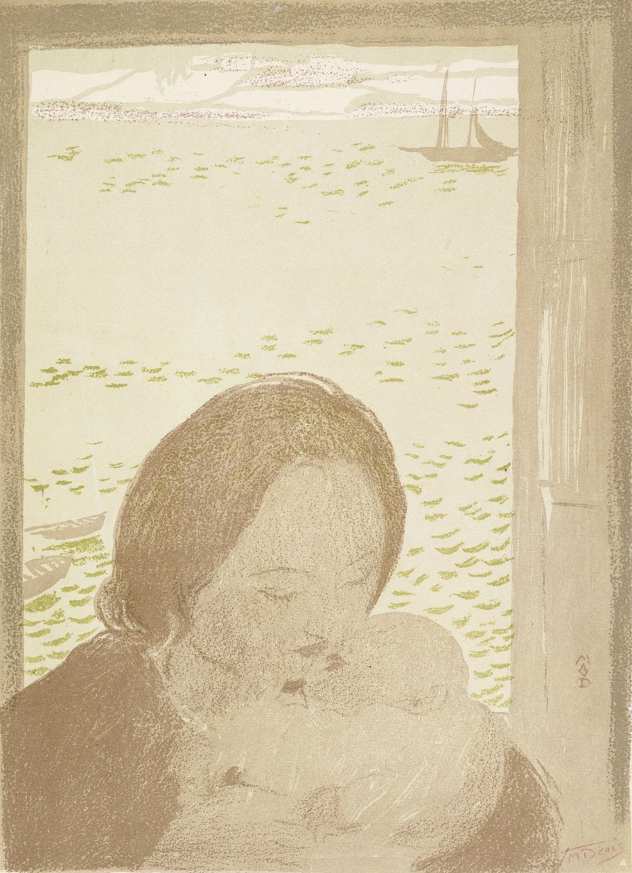 Mor och barn vid havet i Pouldu, 1900 (färglitografi på papper) av Maurice Denis